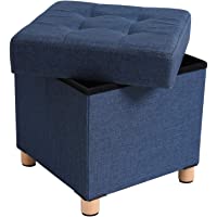 SONGMICS Banco Otomano de Almacenamiento- Asiento Plegable Acolchado- Cofre con Tapa- Patas de Madera Maciza- Ahorra…